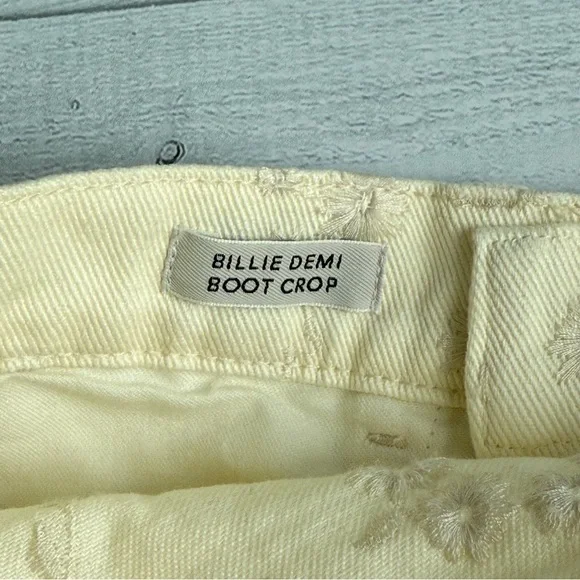 J Crew Billie Demi Boot Cut Crop Cream Floral Embroidered Jeans Size 26 - Picture 9 of 13